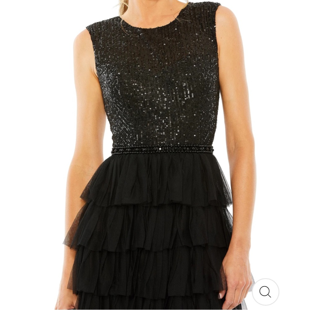 NWOT Mac Duggal ruffle tulle tiered sequin top gown - Picture 2 of 15